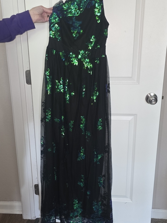 SHEIN Dresses & Skirts - SHEIN One-Shoulder Sequin Black Dress with Green and Blue Accents